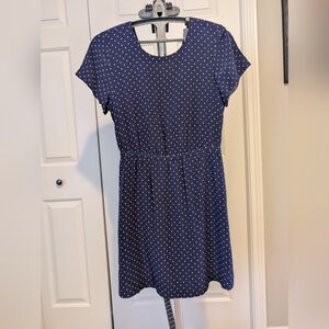 Madewell Navy Polka Dot Midi Dress